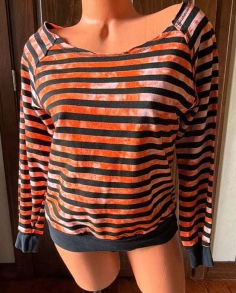American Vintage Est. 1965 Orange and Black Striped Long Sleeve Sweatshirt